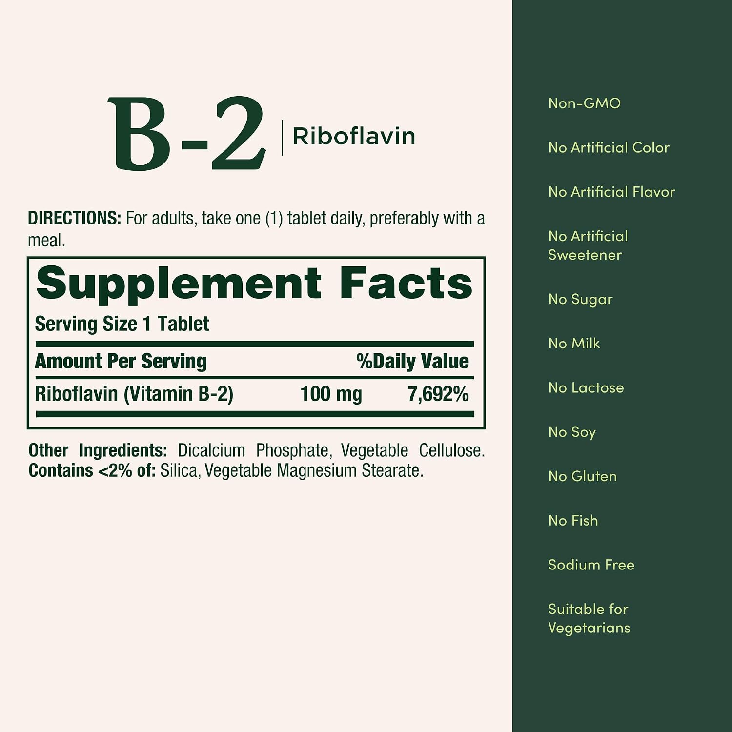 Nature's Bounty Vitamina B-2, 100 mg de Riboflavina, 100 Comprimidos Recubiertos