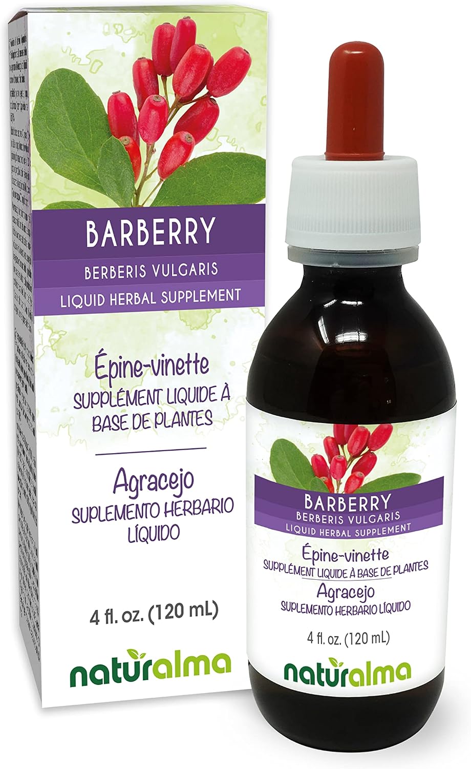 Naturalma Tintura de Agracejo (Berberis vulgaris) sin Alcohol - Extracto Líquido 118 ml - Complemento Herbal Vegano