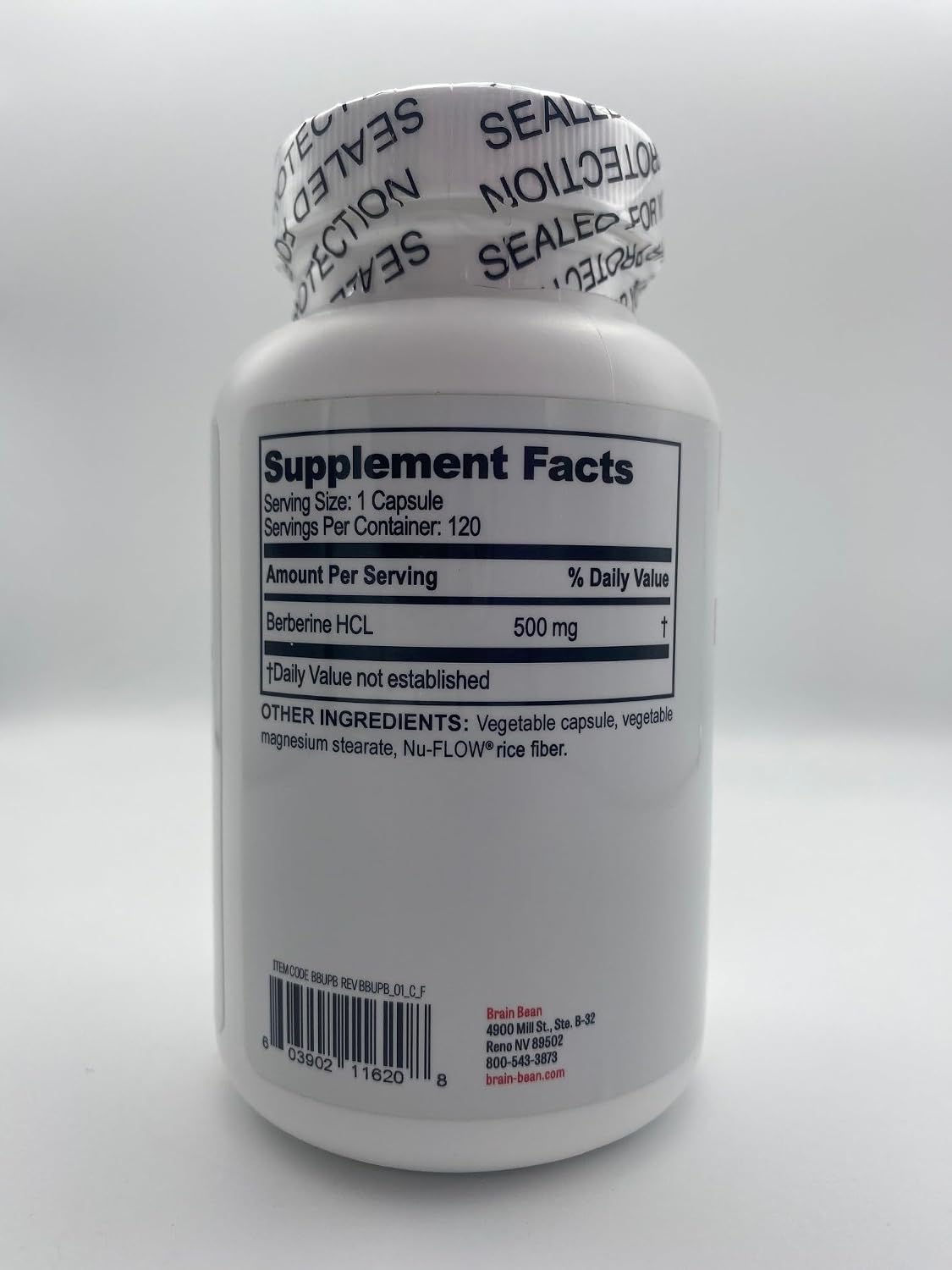 Brain Bean Ultra Pure Berberine HCL Supplement - 500mg, 120 Vegan Capsules