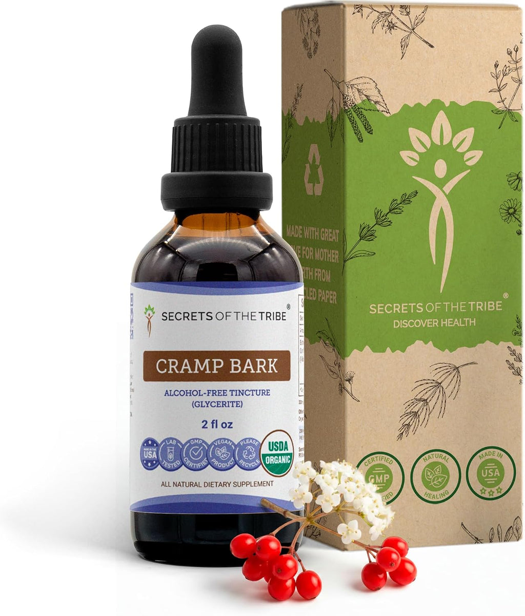 Secrets of the Tribe Cramp Bark Orgánico USDA - Extracto Sin Alcohol de Alta Potencia - 118 ml