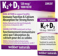 Webber Naturals K2 + D3 120 mcg / 1000 UI, 220 cápsulas blandas