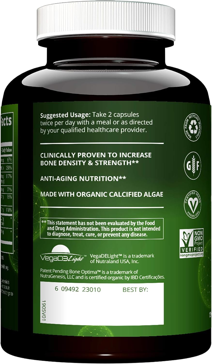 MRM Nutrition Bone Maximizer Vegano - Para Mujeres y Hombres - 30 Servicios | Complejo de Calcio y Minerales con Algas Calcáreas Orgánicas, Vitamina D3, Vitaminas K1 y K2, Magnesio y Zinc para Huesos Saludables