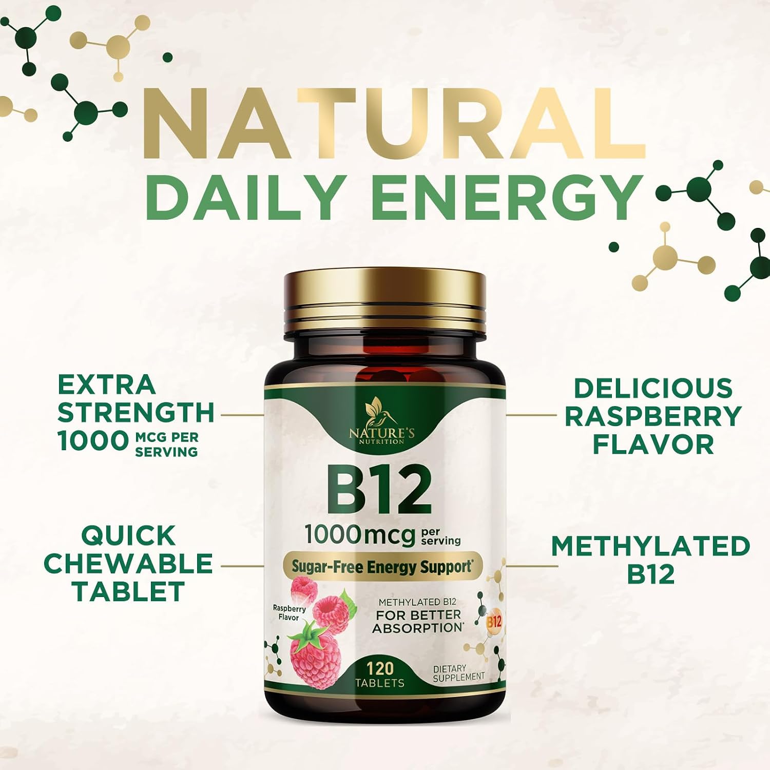 Vitamina B12 1000 mcg Metilcobalamina Comprimidos Masticables - 120 Comprimidos