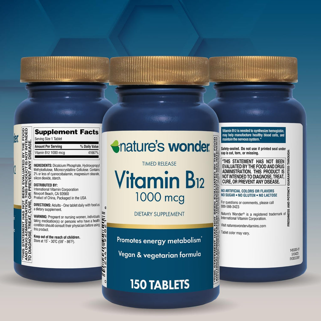 Nature's Wonder Vitamina B12 1000 mcg - Comprimidos de Liberación Prolongada (150 Comprimidos)