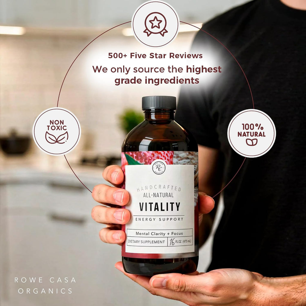 Rowe Casa Organics Vitality Energy Support – Suplemento Líquido de Energía con Guaraná y Rodiola – 473 ml