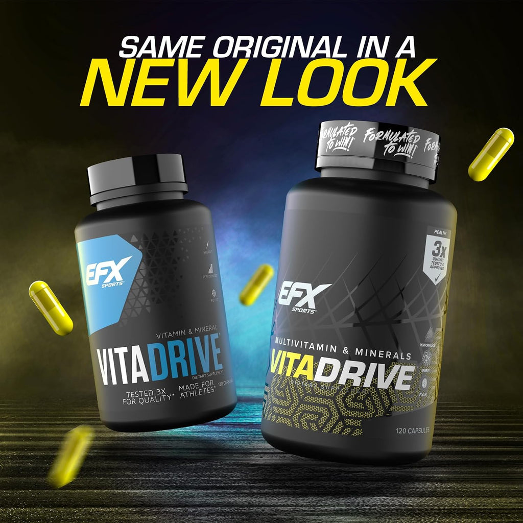EFX Sports Vita Drive | Multivitamínico para Atletas | Complejo de Vitaminas, Minerales, Micronutrientes y Antioxidantes | 30 Servicios, 120 Cápsulas