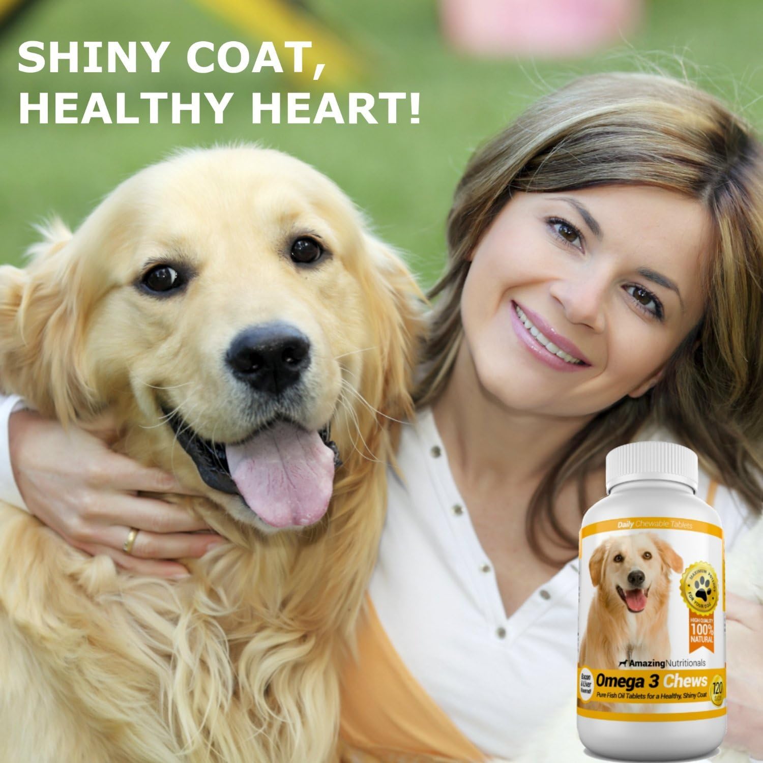 Amazing Omega 3 para Perros - Suplemento de Aceite de Pescado con Omega 3, EPA y DHA - 120 Snacks Sabor Bacon