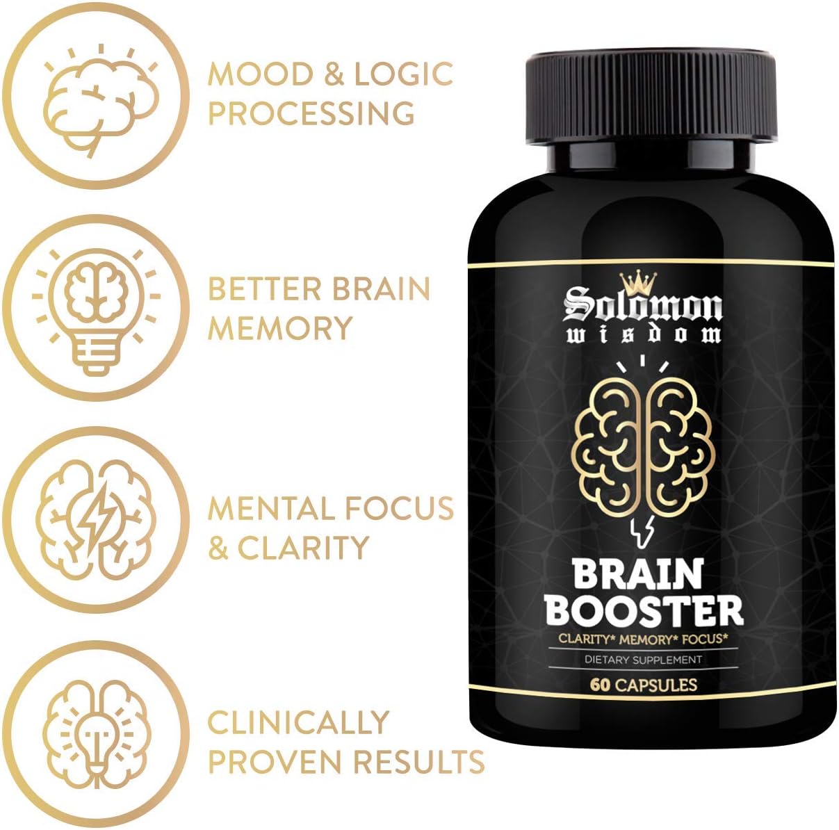 SOLOMON WISDOM Brain Booster – Suplemento Nootrópico para la Memoria – 60 Cápsulas Naturales para Mejorar el Enfoque y la Concentración
