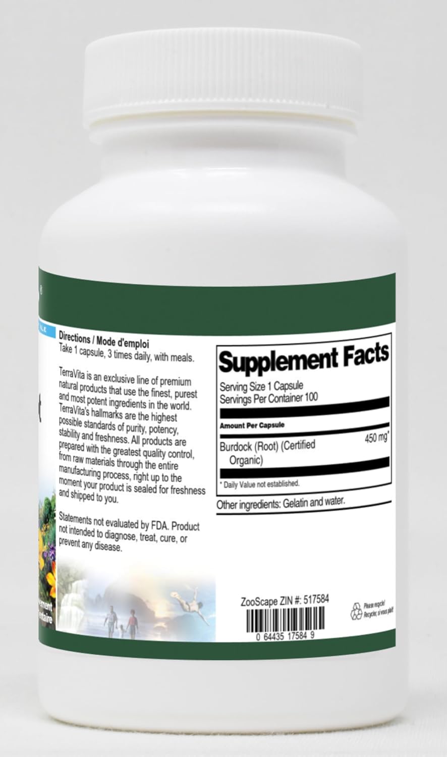 Burdock Root (Certified Organic) - 450 mg, 100 Capsules