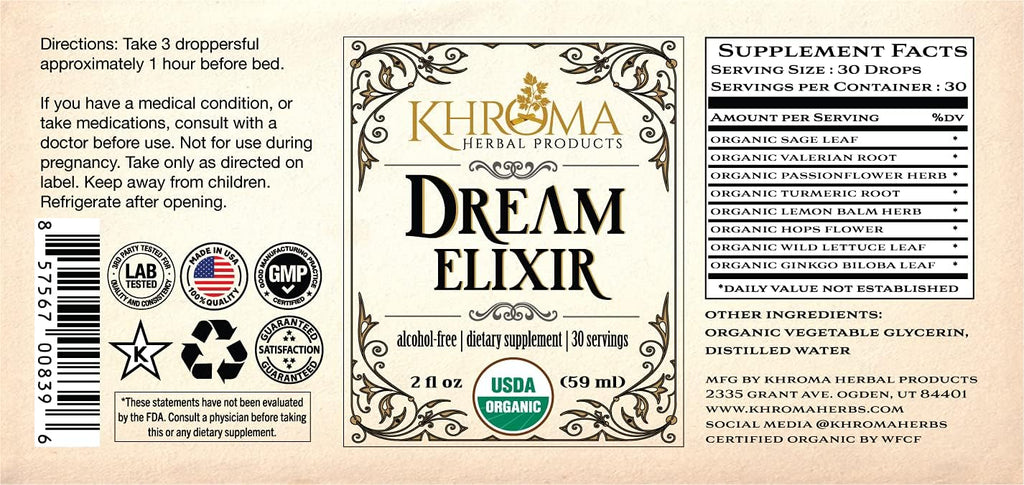 Khroma Herbal Products Dream Elixir - Potenciador Orgánico de Sueños Lúcidos - 30 dosis - 60 ml