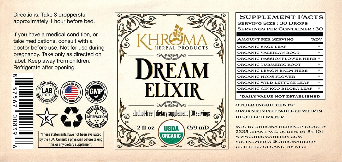 Khroma Herbal Products Dream Elixir - Potenciador Orgánico de Sueños Lúcidos - 30 dosis - 60 ml