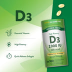 Nature's Truth Vitamina D3 2000 UI | 300 Cápsulas Blandas | Alta Potencia | Sin Gluten y Sin OMG