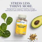 SOLARAY Mega Vitamina B-Estrés, complejo B de liberación prolongada con 1000 mg de vitamina C, 120 cápsulas veganas