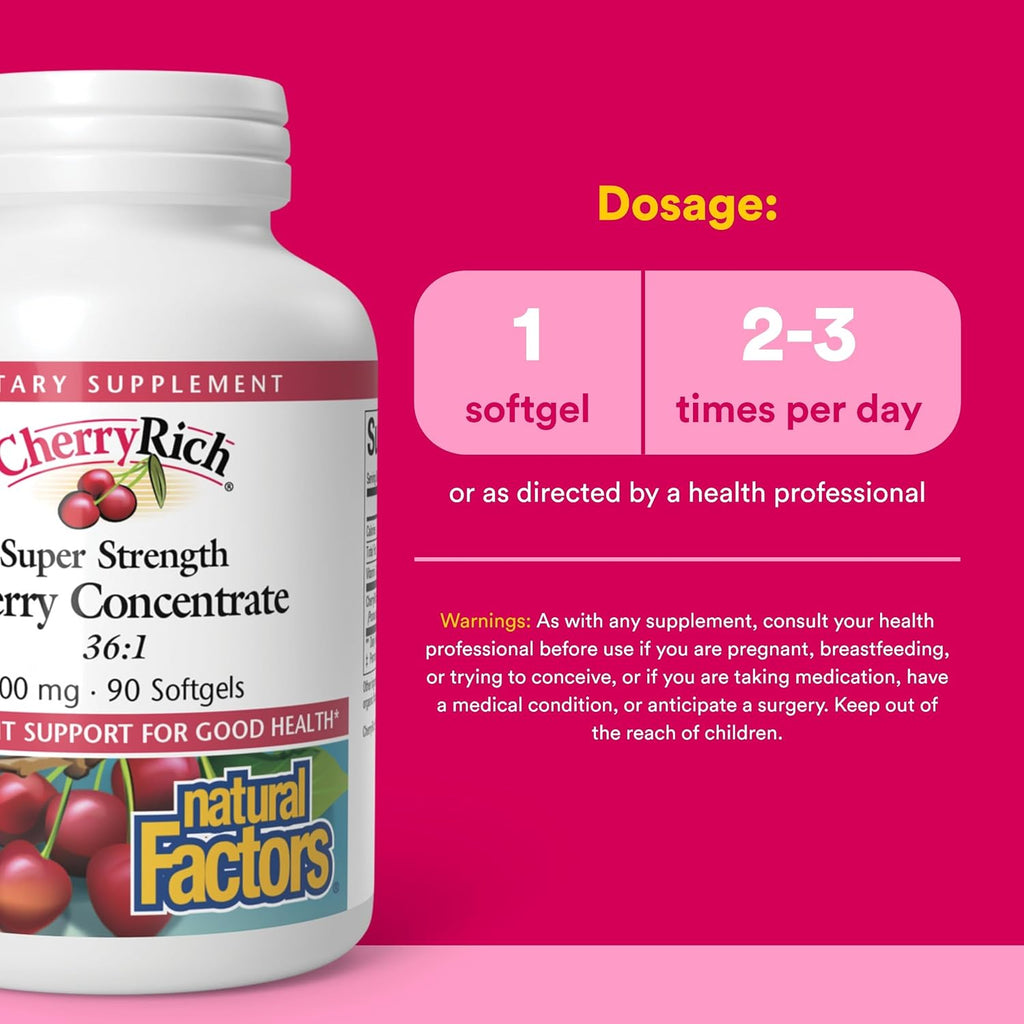 Natural Factors CherryRich Concentrado de Cereza Súper Fuerte, Apoyo Antioxidante, 90 cápsulas blandas