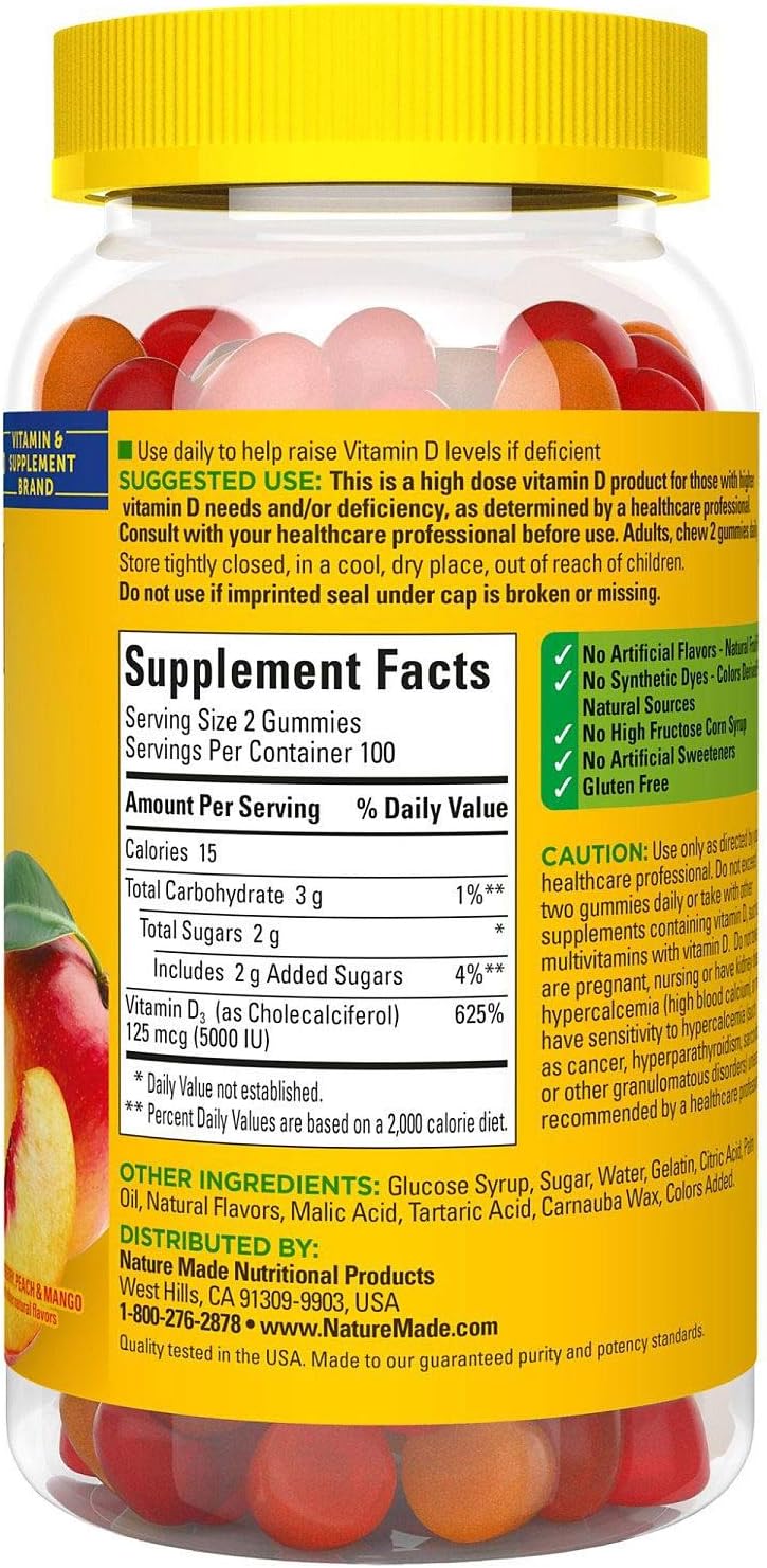 Nature Made Vitamina D3 Extra Fuerte 5000 UI (125 mcg) Gomitas - 200 unidades