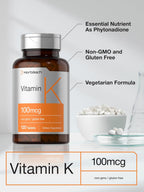 Horbäach Vitamina K Suplemento | 100mcg | 120 Comprimidos | Vegetariano, Sin Gluten y No GMO