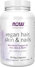 NOW Foods Solutions, Vegan Hair, Skin & Nails - 5000 mcg Biotina, 90 Cápsulas Vegetales