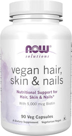 NOW Foods Solutions, Vegan Hair, Skin & Nails - 5000 mcg Biotina, 90 Cápsulas Vegetales