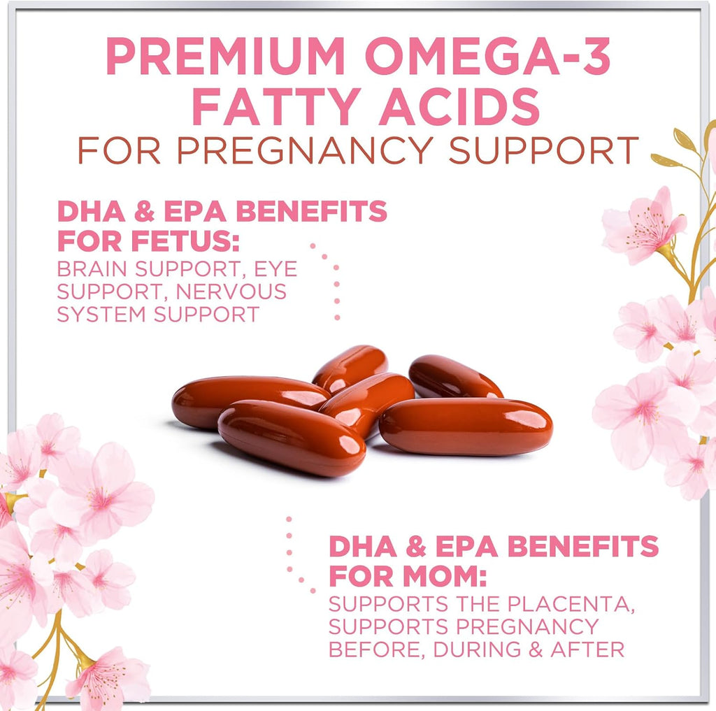 Vitaminas Prenatales con Ácido Fólico + Omega 3 DHA - 60 Cápsulas Blandas