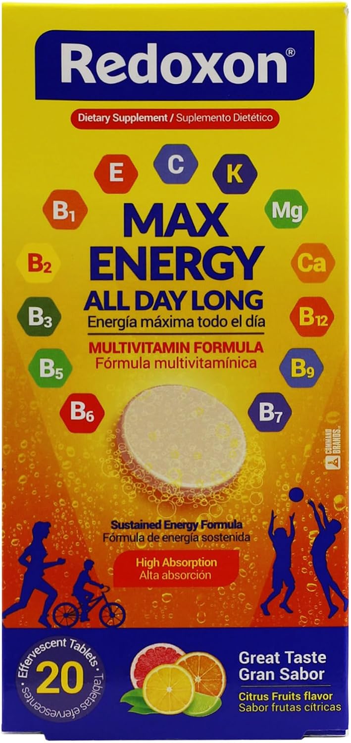 Redoxon Max Energy, Ayuda a Apoyar el Sistema Inmunitario, Sabor Naranja, 20 Comprimidos Efervescentes