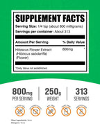 BulkSupplements.com Extracto de Flor de Hibisco en Polvo - Suplemento de Hibisco, Extracto de Hibisco, Suplemento Herbal - Vegano y Sin Gluten, 800mg por Ración, 250g (Paquete de 1)