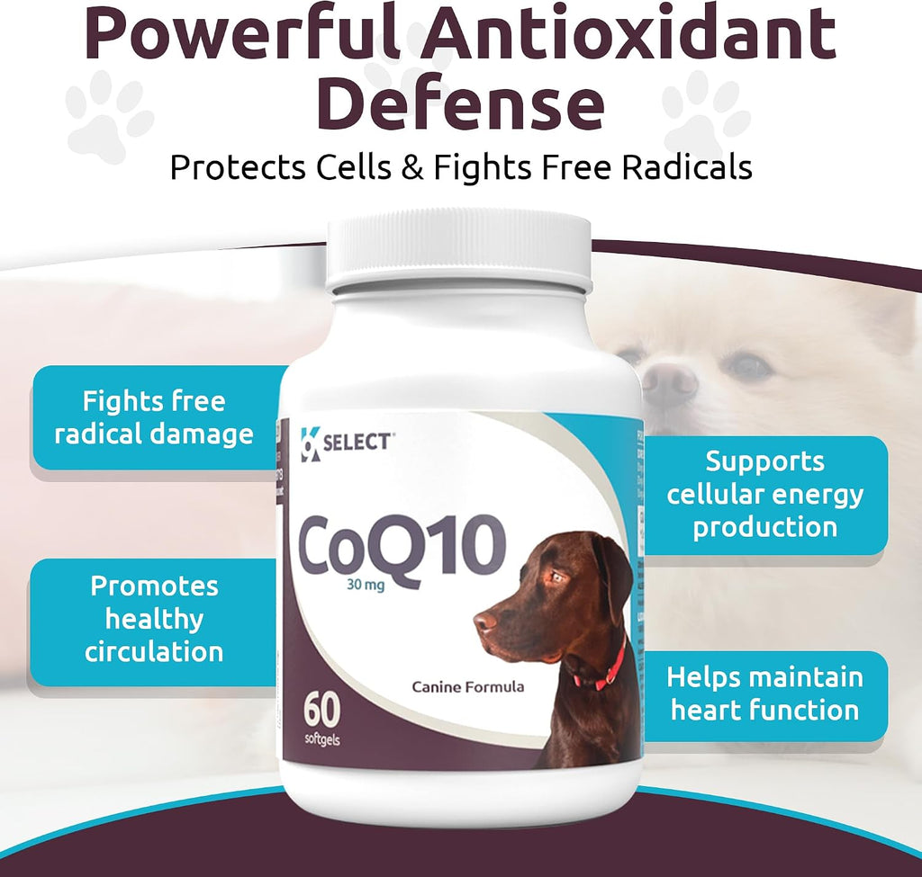 K9 Select CoQ10 Supplement for Dogs, 30mg - 60 Soft Gels per Bottle