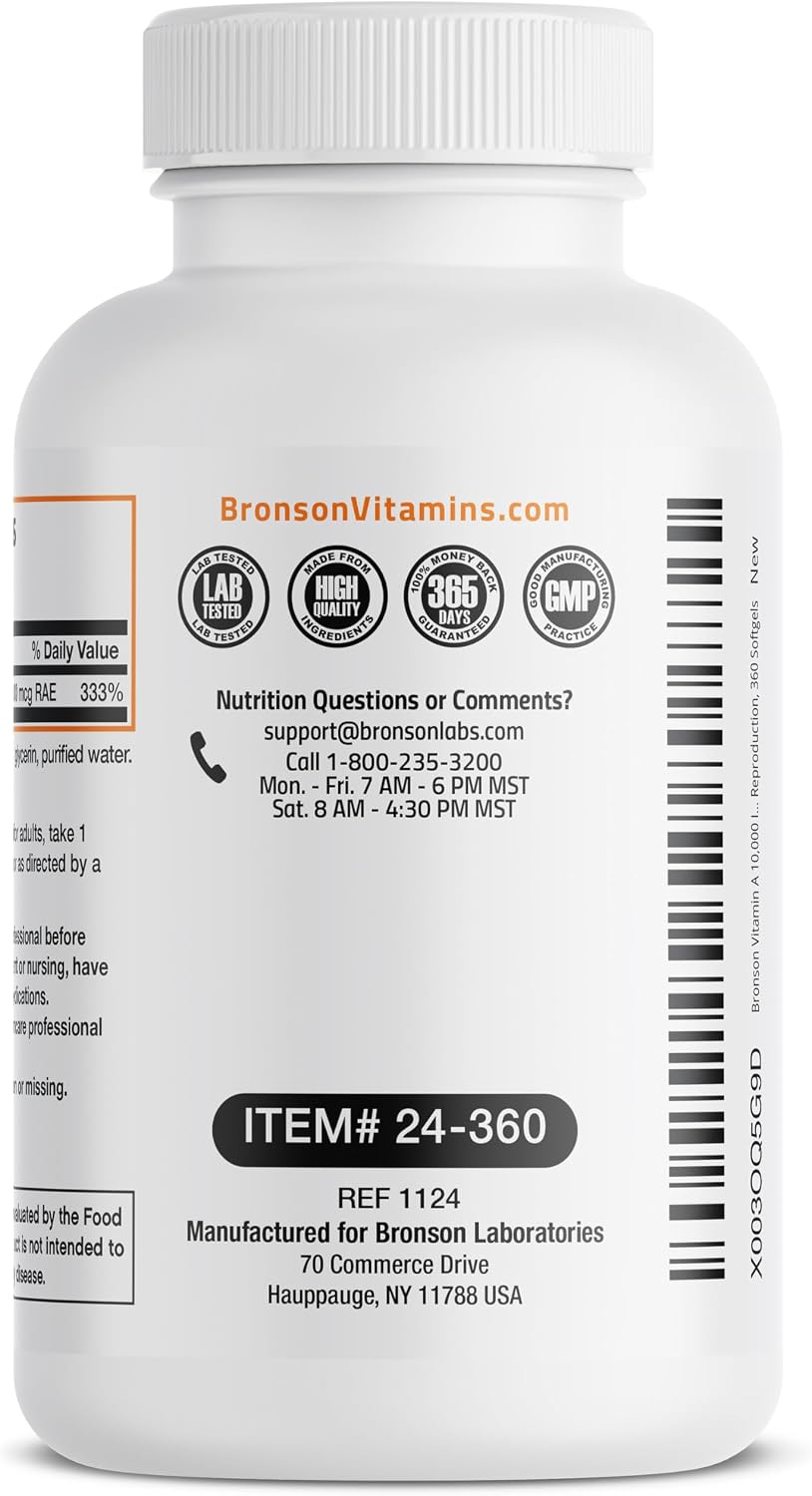 Bronson Vitamina A 10.000 UI - 360 Cápsulas Blandas - Fórmula No-GMO