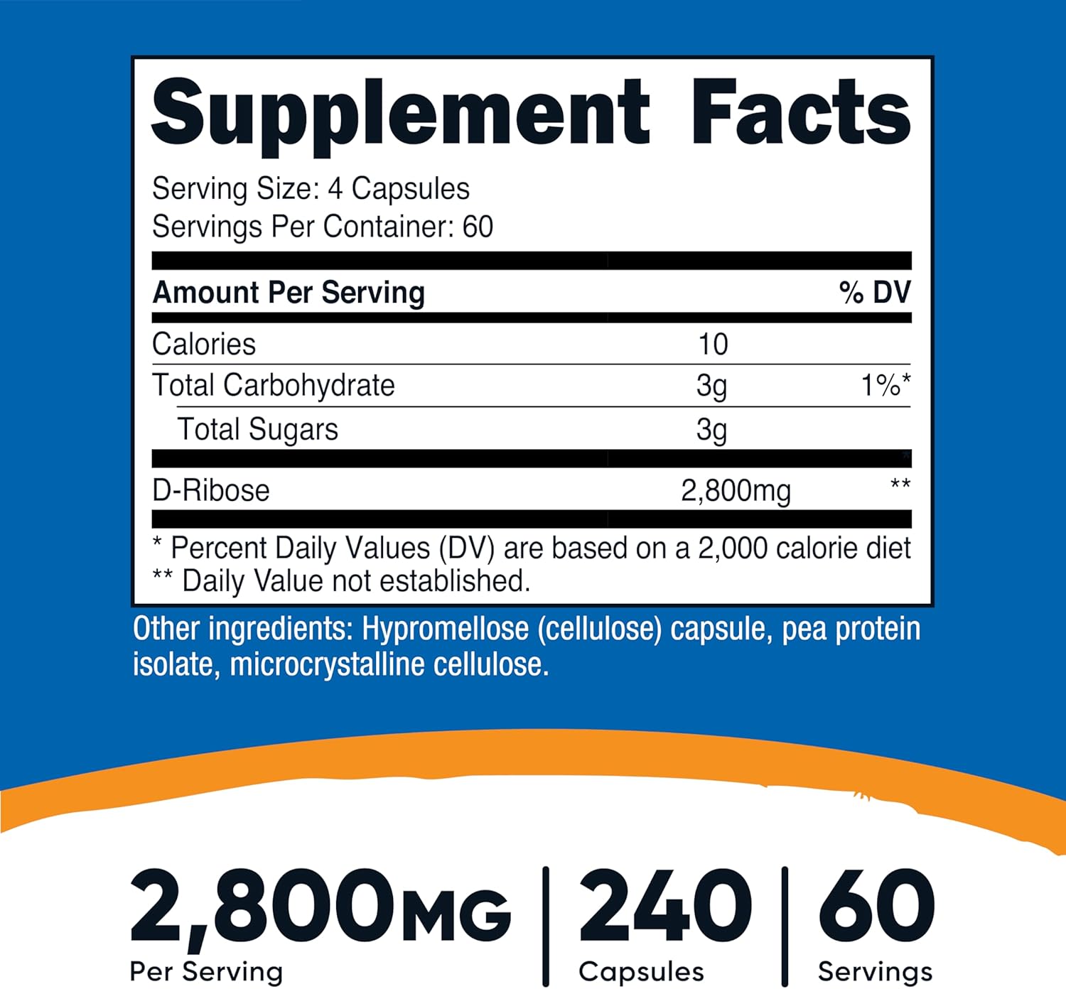 Nutricost D-Ribosa 700mg (2800mg por ración), 240 Cápsulas - Vegetariano, No Transgénico, Sin Gluten