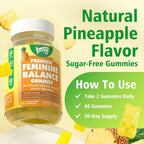Saajoor Premium Feminine Balance Gummies - Gominolas para la Salud Femenina con Probióticos y Vitamina C, Sabor Piña Hawaiana, 60 Gominolas Veganas
