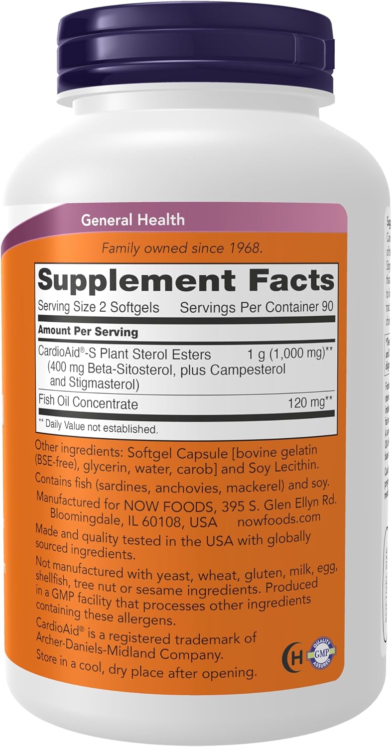 NOW Foods, Beta-Sitosterol Esteroles Vegetales con CardioAid®-S y Aceite de Pescado, 180 Cápsulas Blandas
