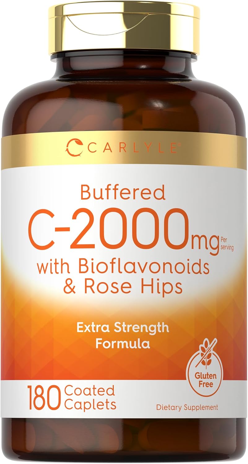 Carlyle Vitamina C Tamponada 2000 mg con Bioflavonoides y Escaramujo – 180 Comprimidos