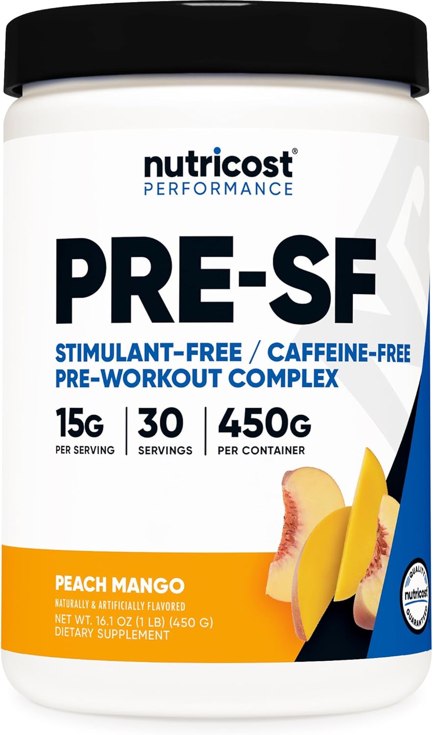 Nutricost Stim-Free Pre-Workout - Pre-entreno sin estimulantes, 30 dosis (Peach Mango)