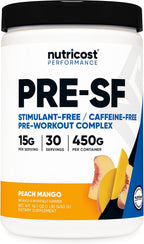 Nutricost Stim-Free Pre-Workout - Pre-entreno sin estimulantes, 30 dosis (Peach Mango)