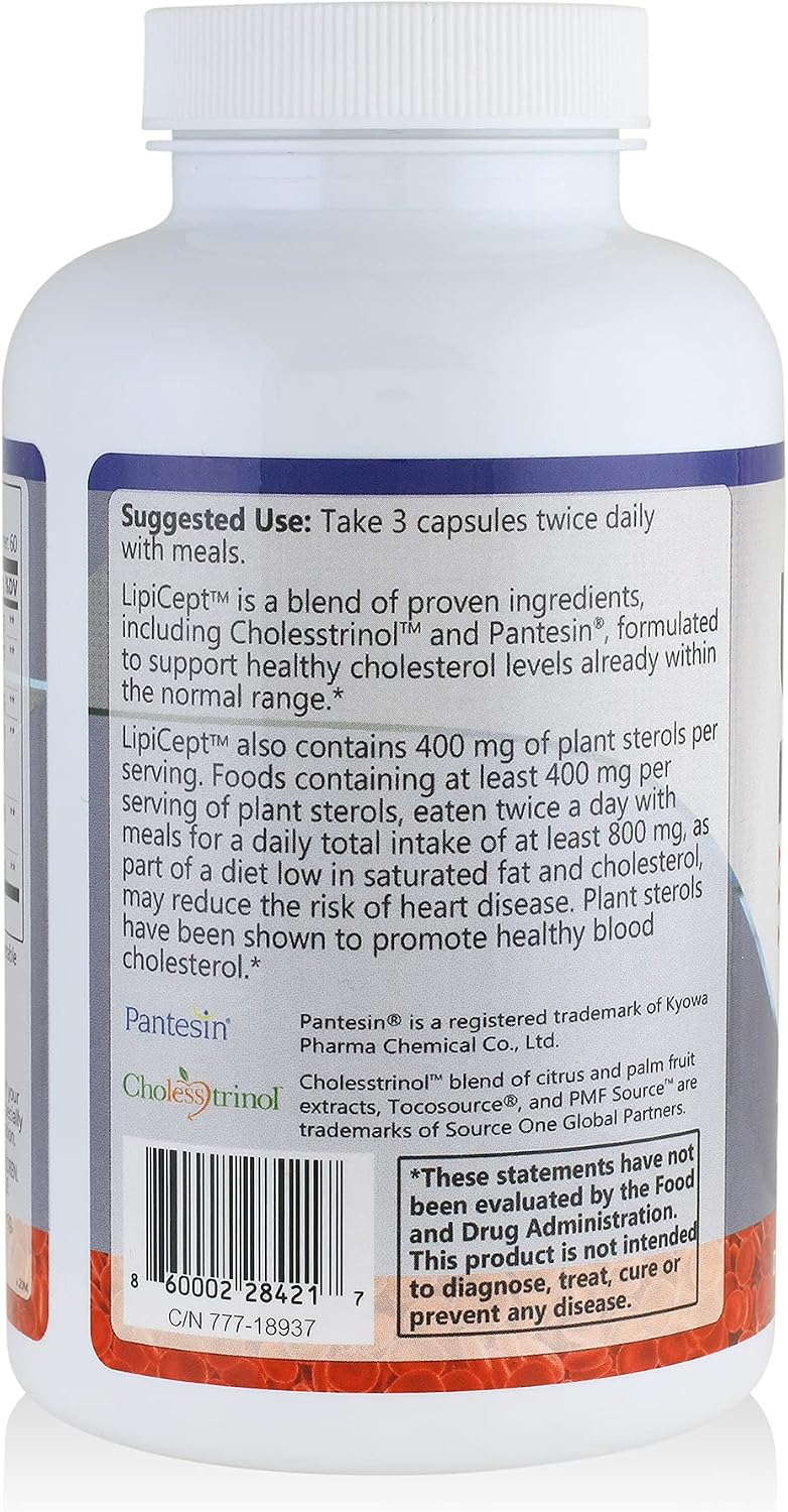 LipiCept - Fórmula Natural con Fitoesteroles para Mantener Niveles de Colesterol Saludables - 180 Cápsulas