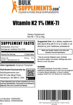 Vitamina K2 MK-7 en Polvo - Menaquinona - Complemento Alimenticio, Sin Gluten, 9mg por Ración, 50g
