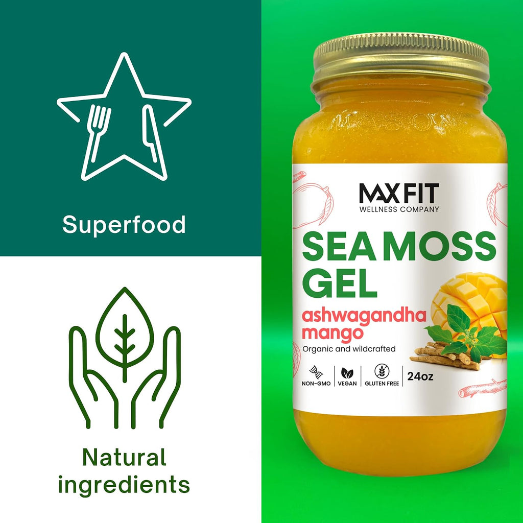 Max Fit Gel de Sea Moss Orgánico Wildcrafted - 92 Vitaminas y Minerales