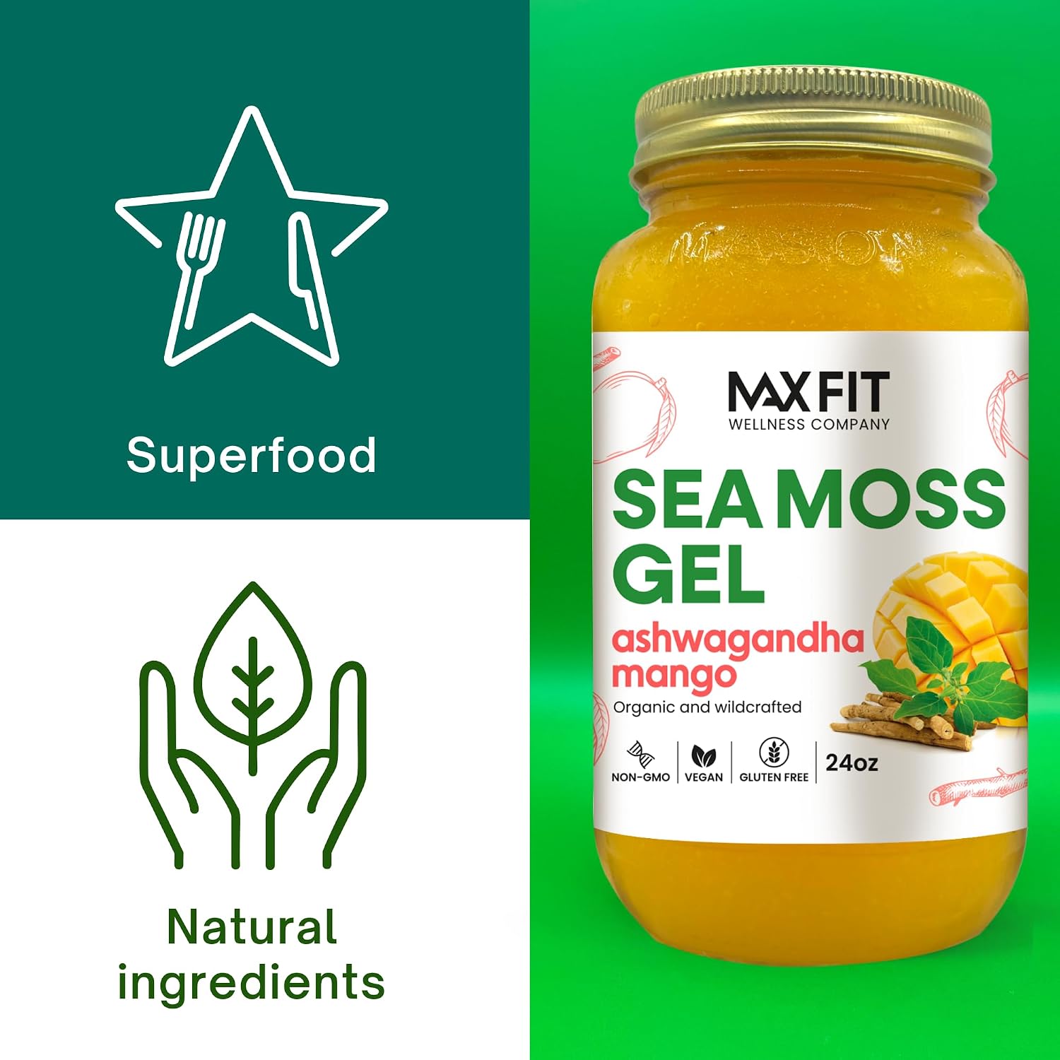 Max Fit Gel de Sea Moss Orgánico Wildcrafted - 92 Vitaminas y Minerales