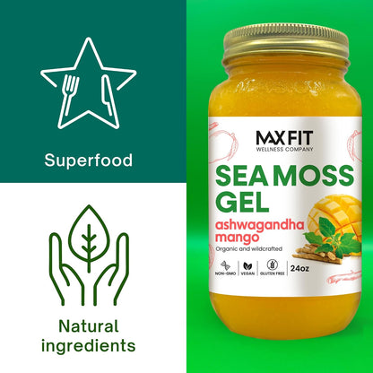Max Fit Gel de Sea Moss Orgánico Wildcrafted - 92 Vitaminas y Minerales