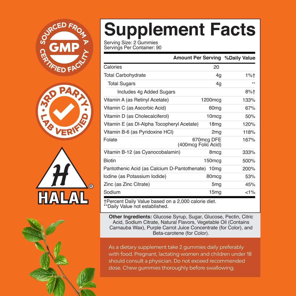 Potent Daily Multivitamin Gummies for Adults - Gominolas Multivitamínicas para Adultos - Natures Craft - 180 Gominolas