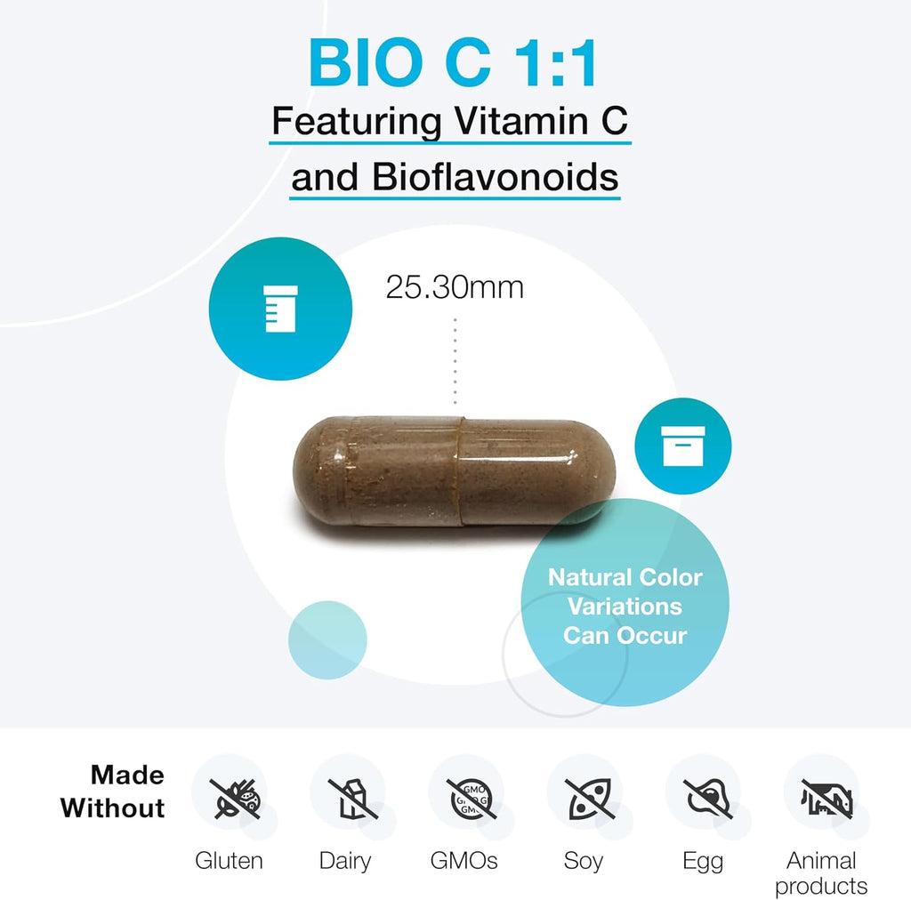 XYMOGEN Bio C 1:1 - Vitamina C con Bioflavonoides Cítricos, 500 mg, 90 Cápsulas