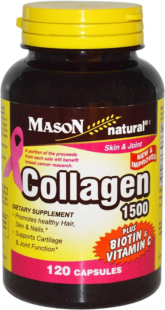 Mason Natural Colágeno Plus Biotina y Vitamina C, 1500 mg, 120 Cápsulas (Pack de 6)