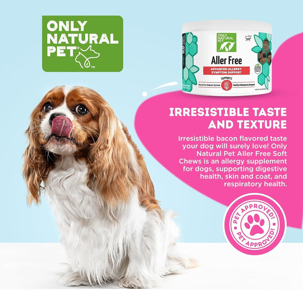 Only Natural Pet AllerFree Apoyo Avanzado contra Alergias para Perros, Apoya Naturalmente el Sistema Inmunológico, Sistema Respiratorio y Piel y Pelaje - 60 Comprimidos (Paquete de 2)