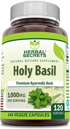 Herbal Secrets Albahaca Sagrada – 1000 mg por dosis – 240 Cápsulas Veganas