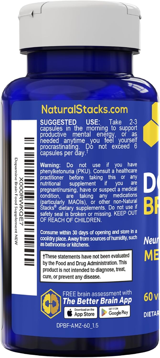 Natural Stacks Dopamine Brain Food - 650mg L-Tirosina - 60 Cápsulas