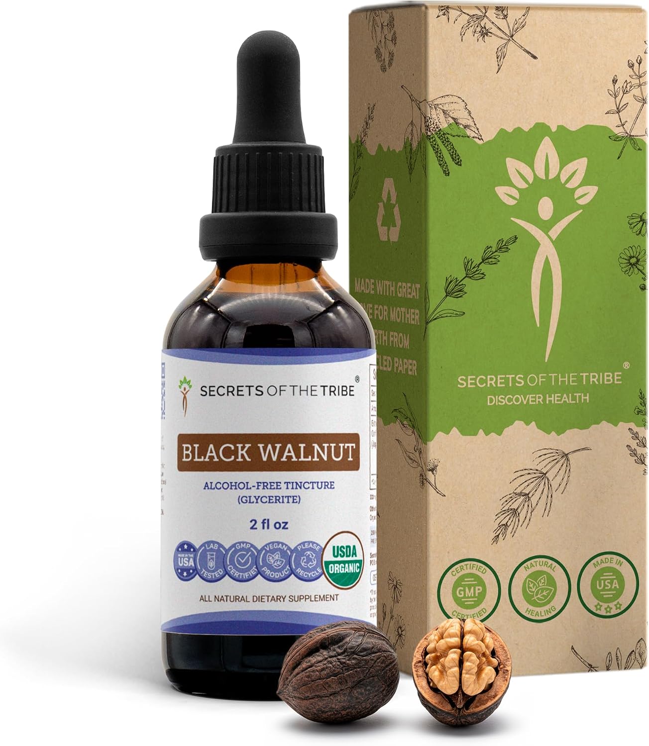 Secrets of the Tribe Extracto de Nogal Negro Ecológico sin Alcohol - 2 oz (59 ml)