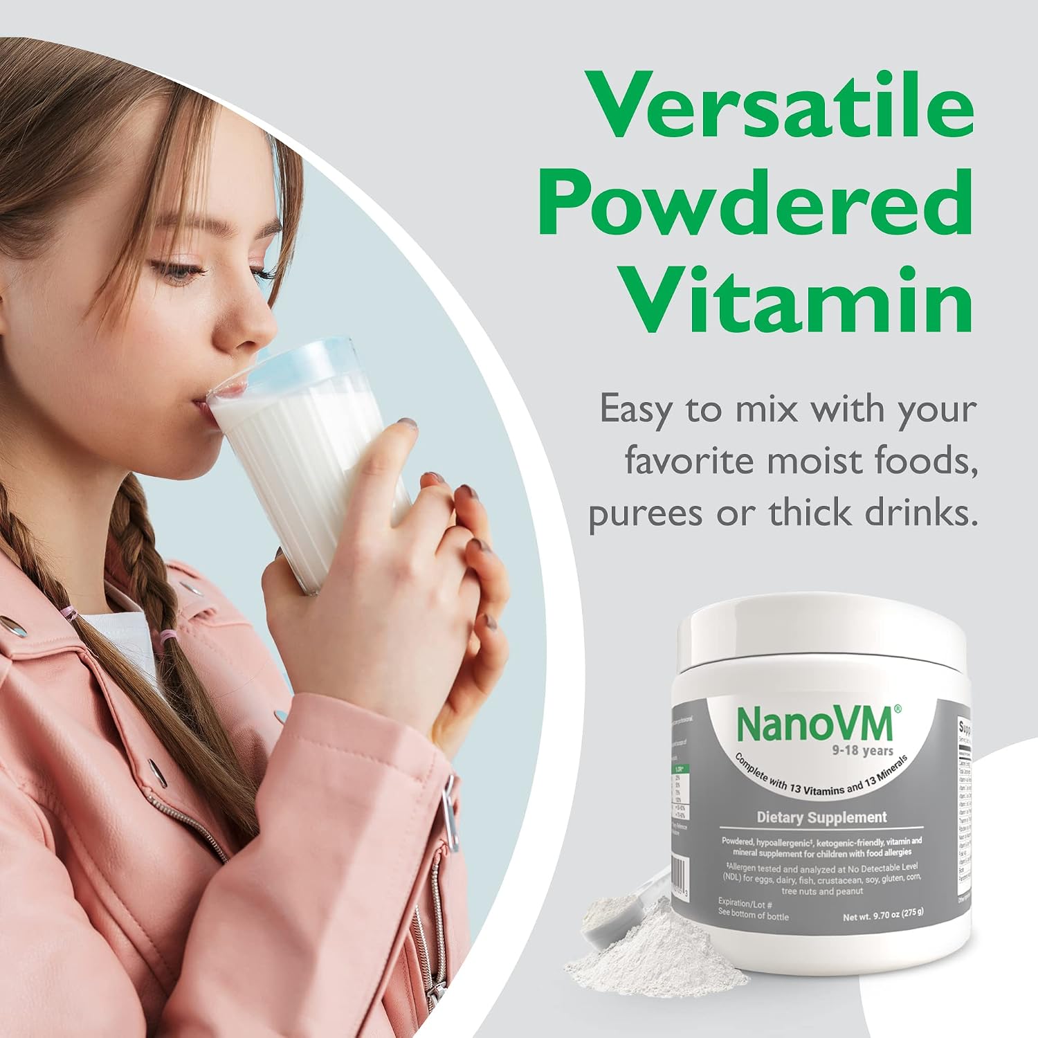 NanoVM Multivitamínico Infantil 9-18 Años Sin Alérgenos - 275g en Polvo