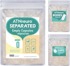 ATNreuro Cápsulas Vacías Veganas Pre-Separadas Tamaño 0 (200 uds), Cápsulas Vegetales Premium para Relleno de Suplementos
