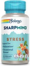 SOLARAY SharpMind Stress - Suplemento para el Estrés con Ashwagandha, L-Theanina y GABA, 30 Cápsulas Veganas