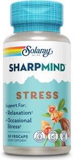 SOLARAY SharpMind Stress - Suplemento para el Estrés con Ashwagandha, L-Theanina y GABA, 30 Cápsulas Veganas