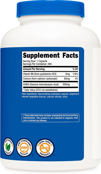 Nutricost GABA + Vitamina B6, 500mg por Cápsula, 240 Cápsulas Vegetales – Image 5